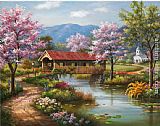 Covered Canvas Paintings - Covered Bridge in Spring